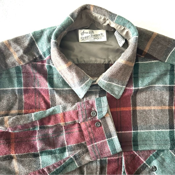 Sears Flannel‎ Shirt Large Wool Blend Plaid Button Up Shacket Vintage Christmas - Picture 1 of 15